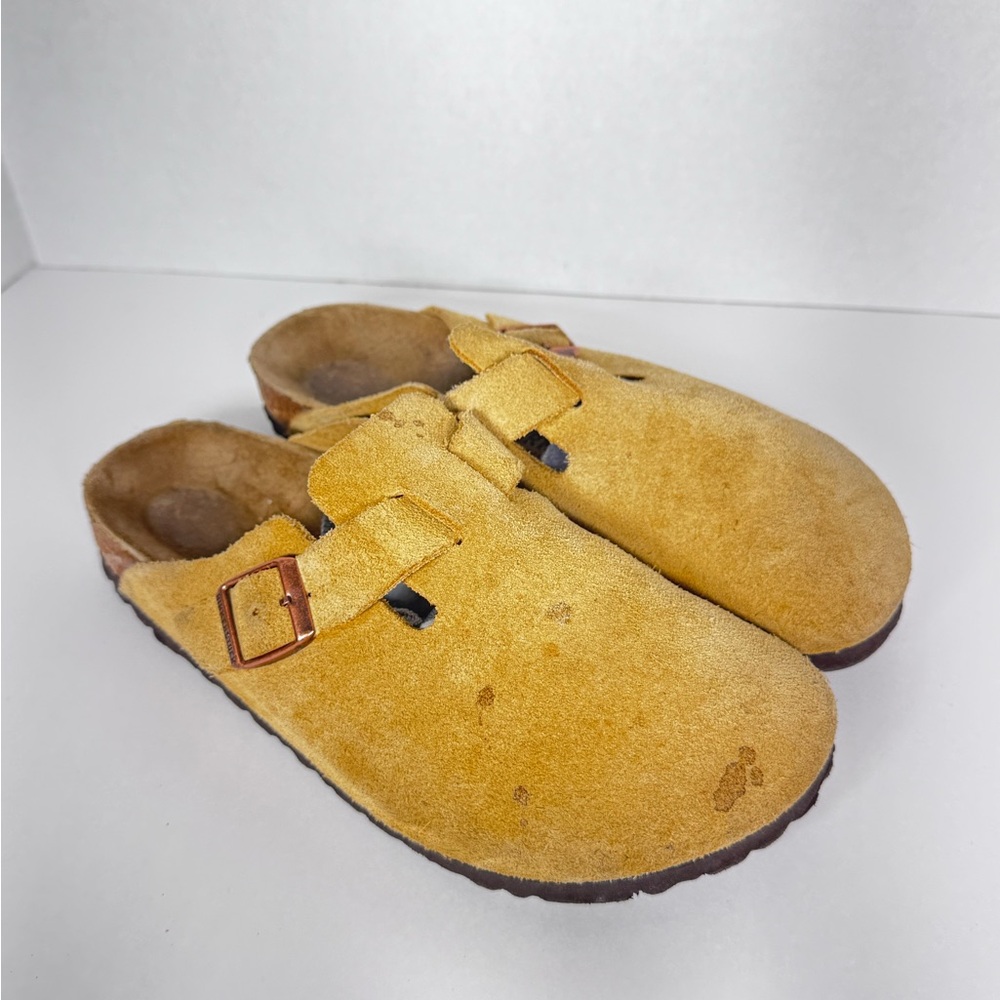 Birkenstock Boston Latte Cream Tan Suede Leather W8 M6 Narrow